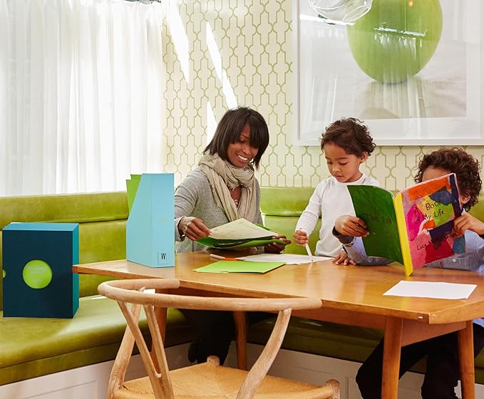 Savor | Deluxe School Years Keepsake Box | Fabric Bound Acid-Free Childhood Memory Organizer with Labels for Birthday, Graduation, Mitzvah, Mother’s Day, and Baby Shower (Ocean, Harper)