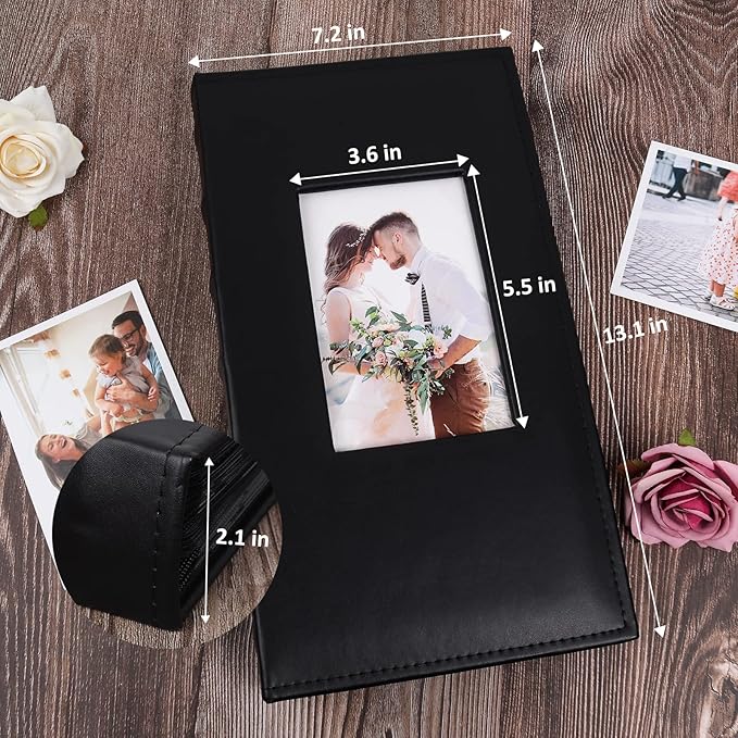 Photo Album 4x6 for 300 Photos Pictures PU Leather Cover Black Inner Page for Wedding Albums Family Photo Book Baby Anniversary Pocket Vacation Birthday Christmas Photo Albums Gift (Black)