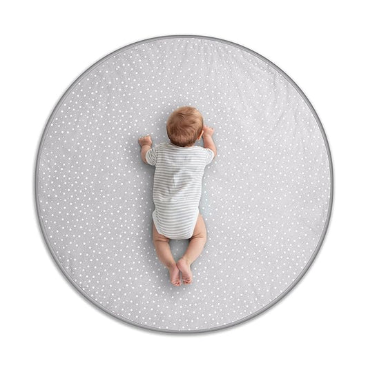 Byrd & Blume Round Baby Play Mat, Organic Cotton Soft Padded Nursery Floor Mat, Safe Hypoallergenic Baby Mat, Reversible, Foldable, Portable Infant Tummy Time Mat Fits Tents & Playpens (40"x40") Gray
