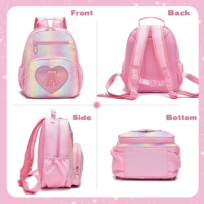 I IHAYNER Kids Glitter Lightweight Backpack for School Travel & Daycare, Toddler Backpack for Girls 3+ Preschool Kindergarten Elementary Kids Backpack-Rainbow Pink A