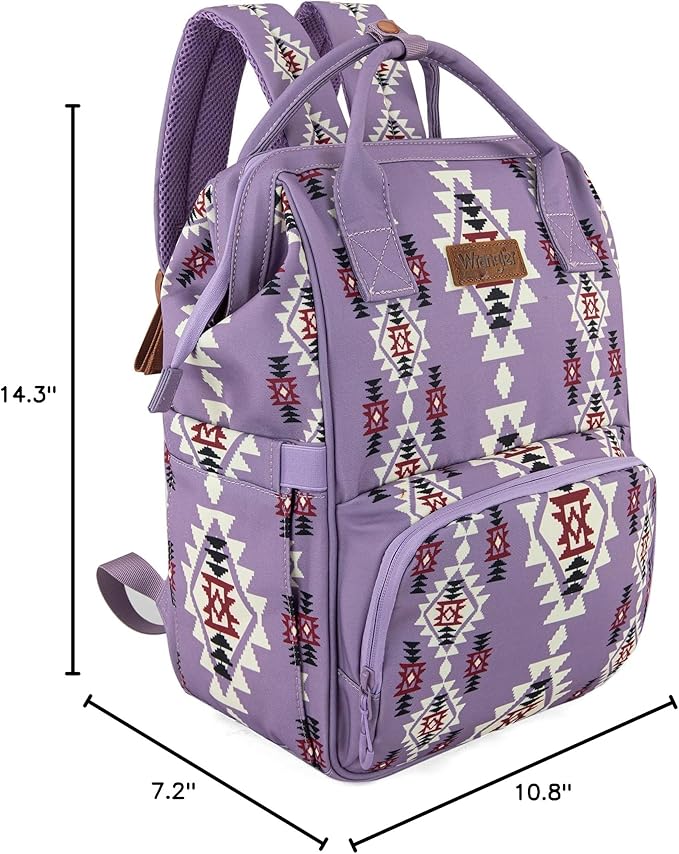 Wrangler Diaper Bag Backpack Aztec Travel Backpack Purses Western Multi-Function Baby Bags for Mom with Waterproof Insulated Pockets