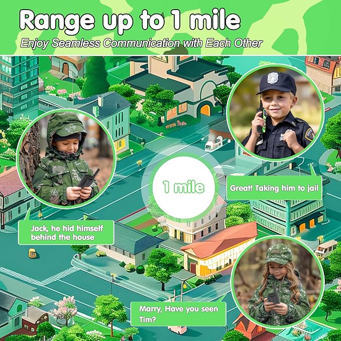 Qniglo Walkie Talkies for Kids Rechargeable 2 Pack,Camouflage Walky Talky for Children's Day Christmas Birthday Gifts Toys for Age 3-12 Boys Girls