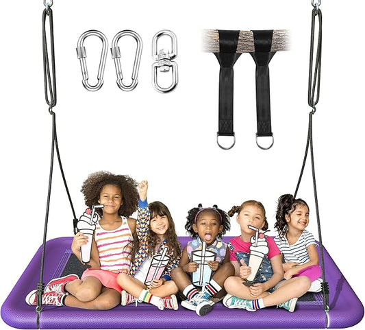 Tree Swing for Kids and Adults, 60" Waterproof Rectangle Platform Swing, 700lbs Heavy Duty with Adjustable Straps, Purple