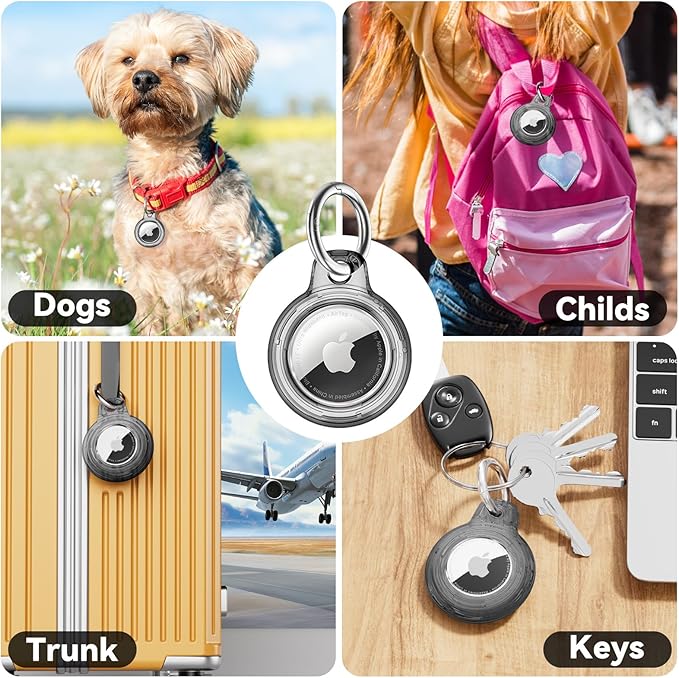 Upgrade Waterproof 4 Pack Airtags Holder with Apple Airtags Keychain, Hard PC Clear Air Tag Case, Anti-Scratch & Shock Air tag Holder, Men's Women's Keyrings & Keychains -Clear Black