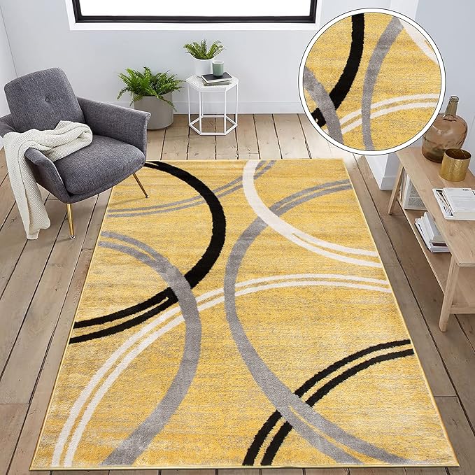 Rugshop Modern Wavy Circles Design Area Rug 6'6" x 9' Yellow