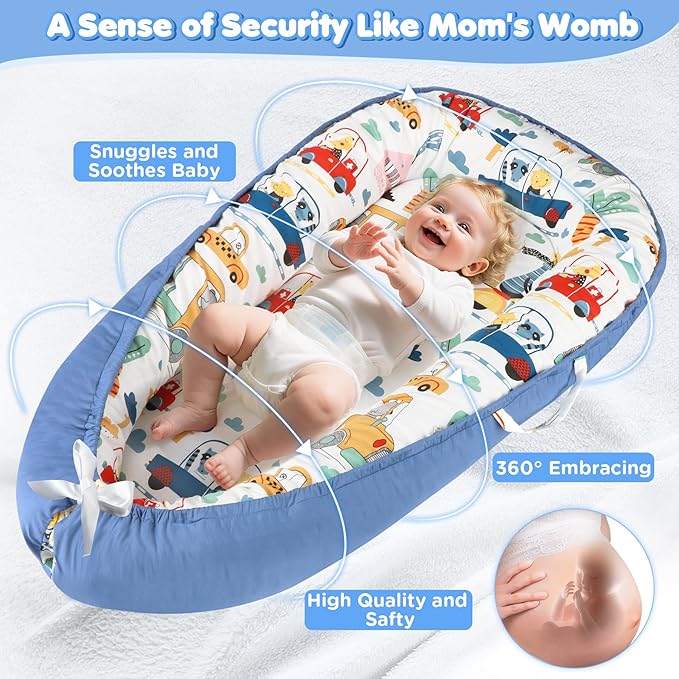 KISS GOLD Baby Lounger - Breathable Soft Cotton Cover Baby Lounger Nest, Babies Essentials Gifts, Portable Lounger for Baby Tummy Time Floor Playing Seated Support for Home and Travel