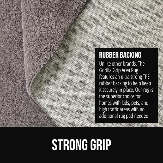 GORILLA GRIP Ultra Soft Washable Area Rug, Stain and Slip Resistant Plush Thick Carpet for Bedroom Living Room, No Shed Floor Rugs, Pet Friendly, Dorm Essentials, Kids Nursery Home Decor, 2x3, Gray