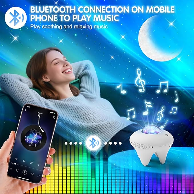 Galaxy Moon Projector, Star Night Light Projector with Bluetooth Connection for Music and Timer and Remote Control for Kids Adults Bedroom Party Bar Decoration (White)