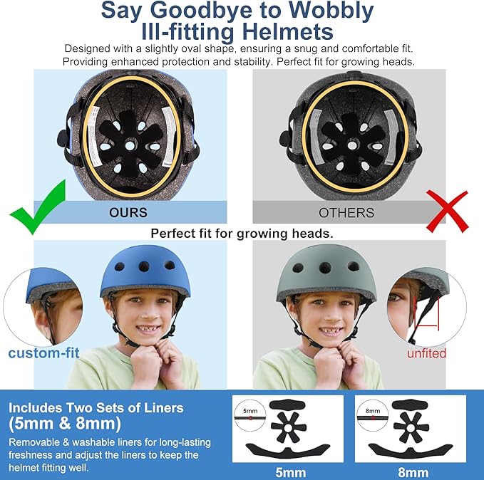 Vvinca Kids Toddlers Bike Helmet Adjustable for Ages 3-5-8 Years, Knee Pads and Elbow Pads Set Wrist Guard Sports Protective Gear Set for Roller Skate Bicycle Skateboard Scooter Girl Boy Birthday Gift