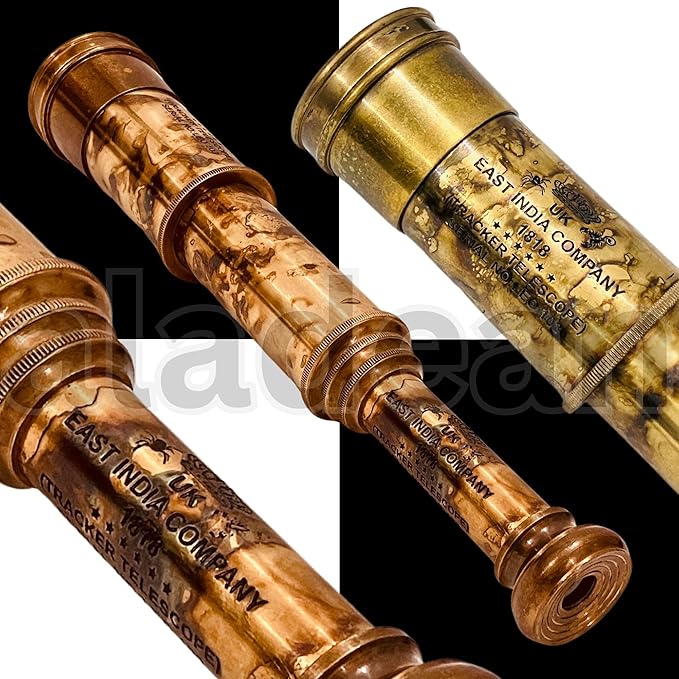 Rare Brass Telescope Spyglass - East India Company 1818 Tracker Vintage Pirate Spyglass Scope Antique Large Handstitched Leather Gift Box (BT-EIC17)
