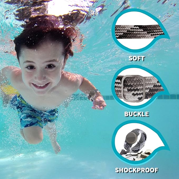 Kids Bracelet Compatible with AirTag, GPS Kid Tracker Holder Braided Wristband for Apple Air Tag, 2022 Upgraded Nylon Adjustable Anti Lost Airtag Watch Band for Kids Children Elders (White Black)