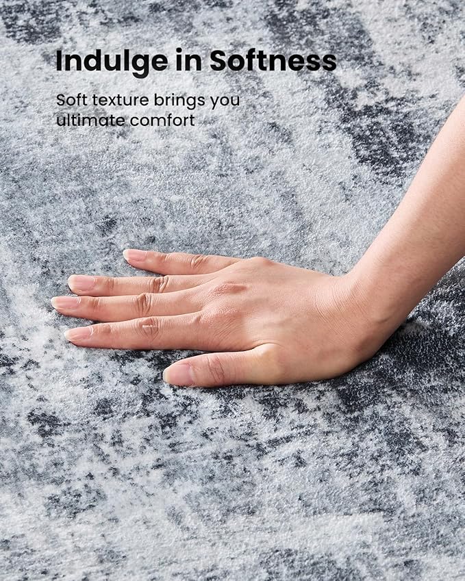 Amada 8x10 Area Rug, Modern Abstract Living Room Rug with Non-Slip Backing & Short Pile, Large Washable Rug with Abstract Pattern for Living Room, Bedroom and Dinning Room, Grey