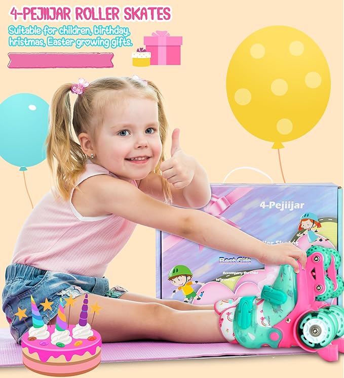 Adjustable Roller Skates for Kids Girls Ladies with Light Up Flash LED Wheels(Age 3-9),Three-Point Type Balance,Gift Box Packing for Toddlers,Children