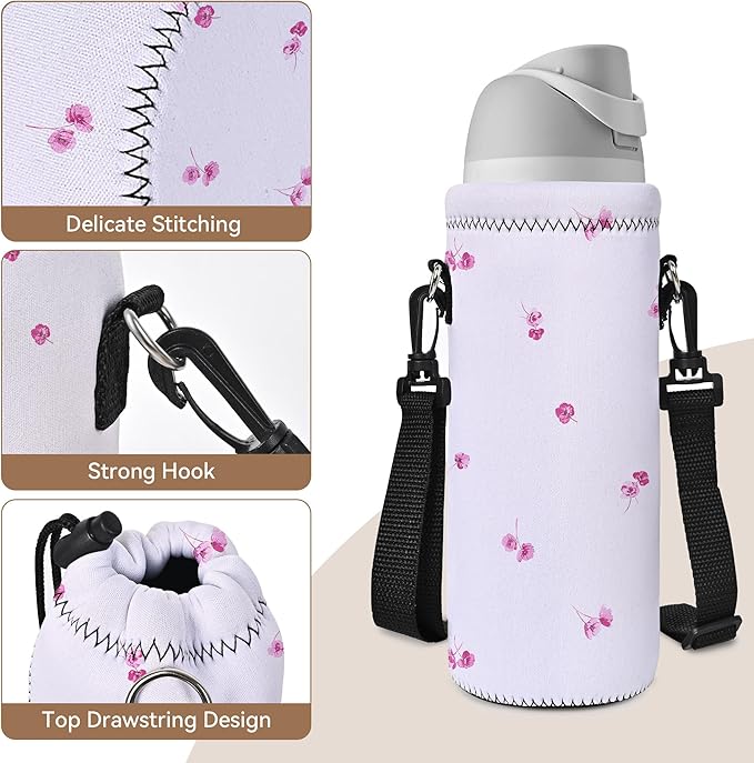 AUPET Water Bottle Sling Bag Carrier Crossbody Sleeve,Insulated Neoprene Bottle Case Holder Pouch Cover 500ML/17oz with Shoulder Strap for Walking Women Men