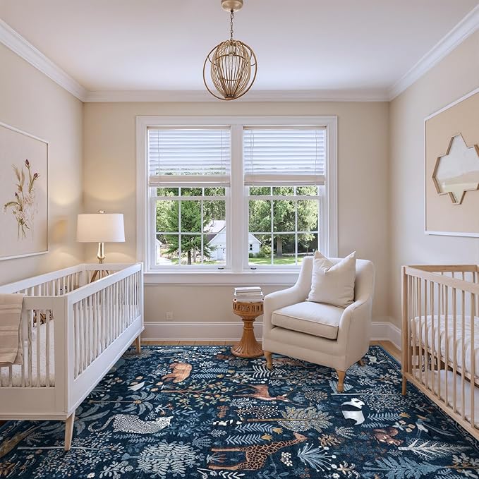 OJIA Jungle Print Rugs for Living Room 8x10 Washable Area Rugs for Bedroom, Modern Non-Slip Ultra-Thin Soft Large Carpet Non-Shedding Nursery Rug for Teens Kids Playroom Dining Room Home Decor