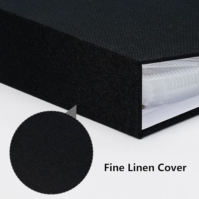 Vienrose Linen 3-Ring Photo Album Holds 250 Photos, 200 4x6 Photos and 50 6x8 Pictures, Picture Album with Multiple Size Pockets, Memory Book for Family Wedding Anniversary Baby, Black