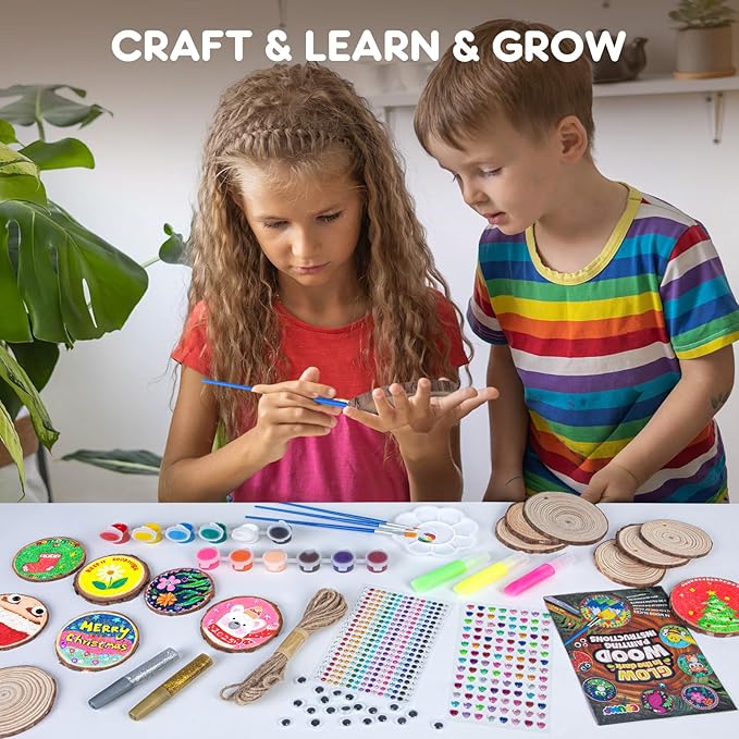 EPUMP Wooden Painting Kit for Kids - Glow in The Dark Arts and Crafts Supplies Kits for Boys Girls - Kids Activities Creative Art Set Birthday Gifts DIY Paint Toys for Ages 6 7 8 9 10 11 12 Years Old