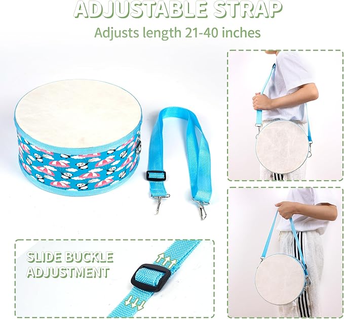 Kids Drum Set with Adjustable Strap: Toddler Musical Instrument for Ages 3-5, Wearable Drum Kit with Drumsticks, Educational Percussion Toy for Rhythm Music Development (Blue)
