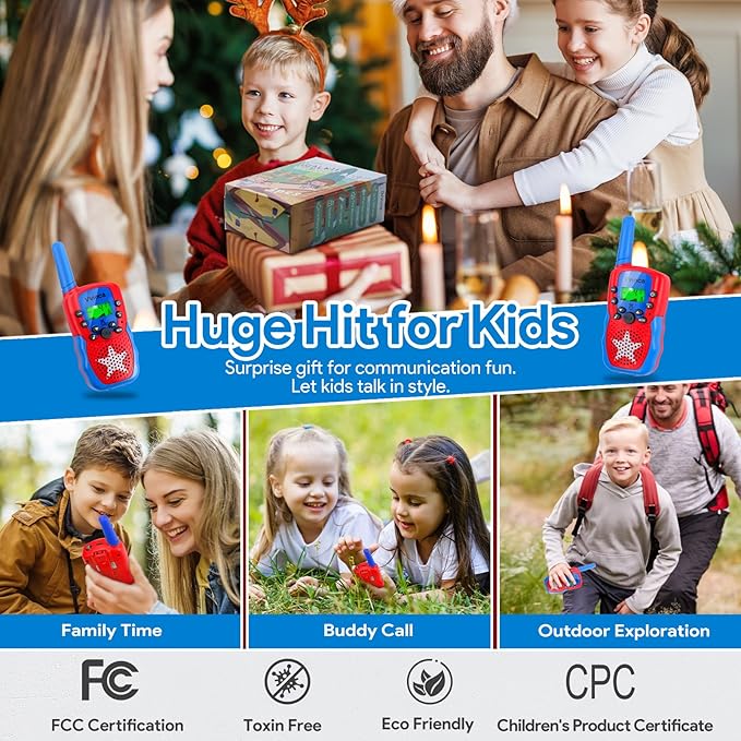 Vvinca Walkie Talkies for Kids Rechargeable, Spider Toys for Ages 3 4 5 6 7 8 9 10 Boys Girls Christmas Birthday Gifts for 3-12 Year Old, 2 Way Radio 22 CH VOX Long Range Walkie Talkie with Flashlight