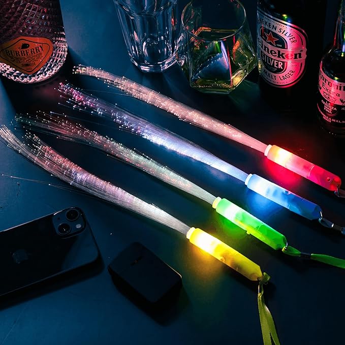 28 Pcs Sparkler Firework Sticks Glow Fiber Optic Wands, LED Flashing Sticks Light Up Toy for Kids Adults, Glow in The Dark Party Favor Supplies Bulk Rave Magic Decoration for Wedding Halloween Easter