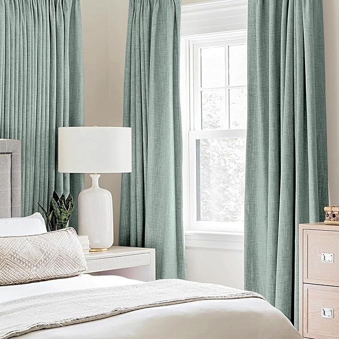 MIULEE Linen Blackout Curtains and Drapes 100% Room Darken Thermal Insulated Grommet Window Panels with Coating 2 PCs W 42 x L 63 inches Seafoam Green