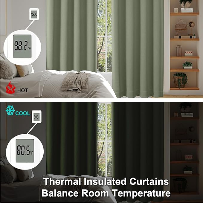 Simplebrand Ava Sage Green Blackout Curtains for Bedroom, 72 Inch Length, 2 Panels Set, Privacy Thermal Insulated Rod Pocket Window Curtains for Patio, French Door, W40 x L72 Inch
