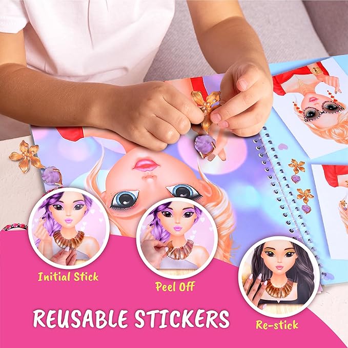 Sticker Stylish Dress up Jewelry. Sticker Activity Book for Kids. Learn Girls Fashion Design with Stickers and Guides for Kids 5 and up with 250+ Reusable Stickers. Gift for Girls