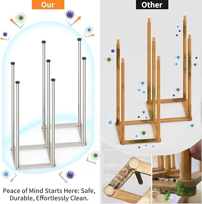 Foldable Bottle Drying Rack, Baby Bottle Drying Rack, Collapsible Cup Draining Holder, Retractable Reusable Storage Bag Dryer with Non-Slip Bottom - Stainless Steels