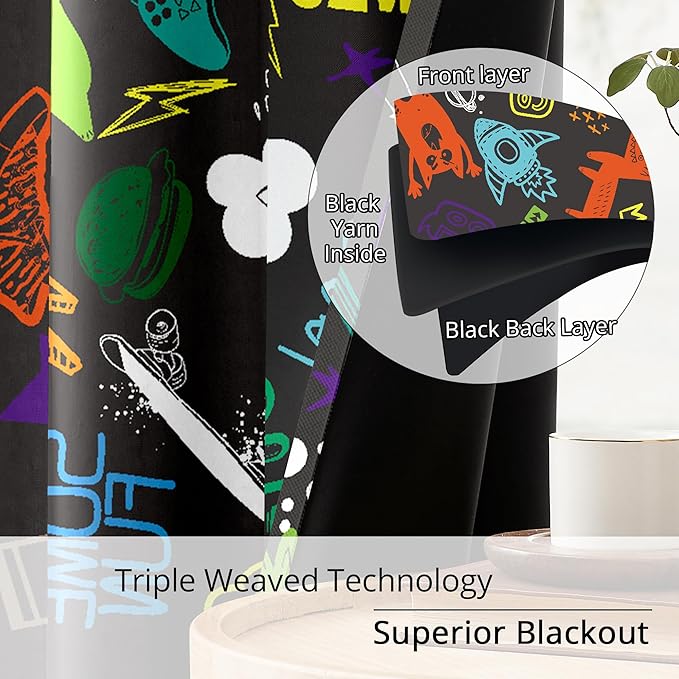 Kids Teen Graffiti Space Blackout Curtains - 100% Blackout, Thermal Insulated, Noise Reducing, Perfect for Kids Room and Nursery, 2 Panels (Graffiti Space Vibes, W52×L84)