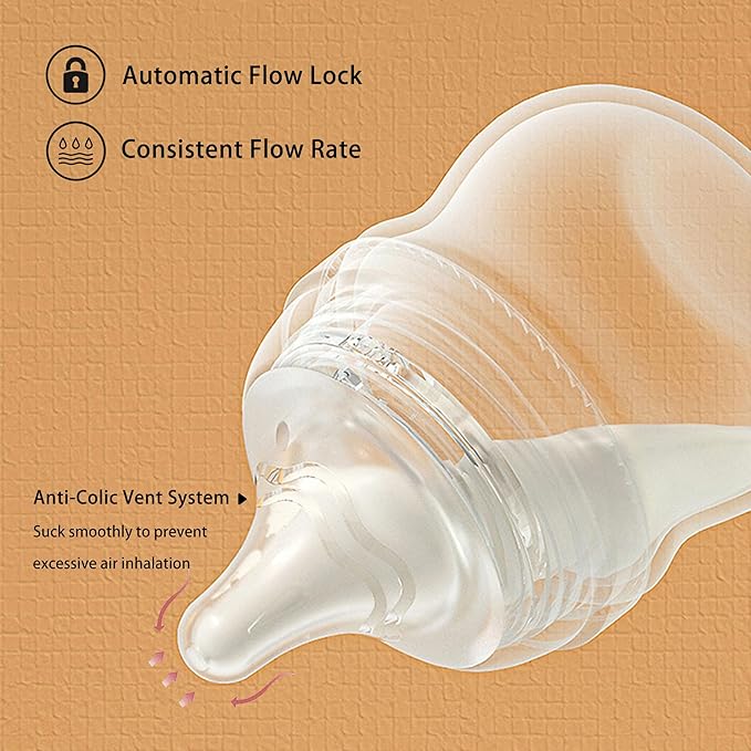 Natural Glass Baby Bottle for Breastfeeding Babies, 5.4oz Anti-Colic Baby Bottle with Natural Response Nipple(S), Clear, Wide Neck, 2 Pack, 1 Months+