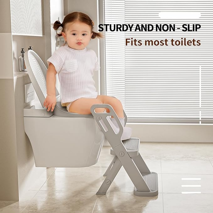 Toddler Potty Training Toilet Seat-Alongside Foldable Potty Train Chair Adapter, Potty Seats with Steps Ladder for Toddlers Kids, Boys, Girls, Child, Baby, and Must-Haves Portable Step Stool Supplies