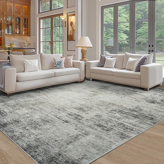 10x14 Area Rugs for Living Room: Soft Abstract Large Area Rug Non-Shedding Anti-Skid Stain Resistant Indoor Floor Modern Washable Rugs for Bedroom Dining Room Nursery Farmhouse Home Office-Black/Gray
