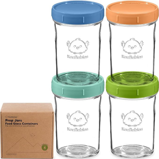 KeaBabies 4pk 8oz Glass Baby Food Containers with Lids - Leak-Proof, Microwavable Small Glass Jars, Baby Purees & Toddler Snack Storage Containers, BPA-Free, Dishwasher & Freezer Safe (Kea)