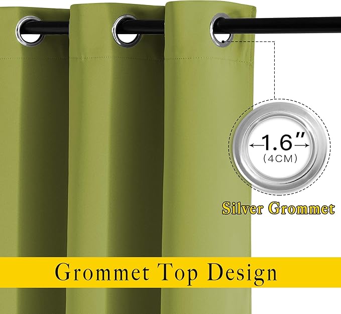 NICETOWN Bedroom Curtains Blackout Draperies - Noise Reducing Thermal Insulated Window Decorative Blackout Draperies/Drapes for Kid's Room (1 Pair, 52 x 95 inches in Fresh Green)