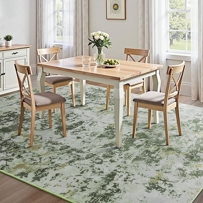 Kelarea 5x7 Rug for Living Room, Green Washable Non-Slip Rugs, Modern Abstract Large Rugs Low Pile Soft Carpet for Bedroom, Kitchen, Dining Room, Classroom, Dorm, Nursery, Home Office