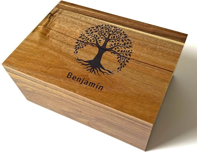 Life Tree Storage Box Personalized - Keep sake Box for Memories Large, Acacia Wood Decorative Chest, Custom Engraved Memory Boxes Bereavement, Memorial Keepsake Boxes, 11 x 8 x 4.75 in
