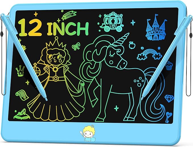 Hockvill LCD Writing Tablet for Kids 12 Inch, Toys for Boys Girls Drawing Pad for 3 4 5 6 7 Year Old Kids Toys, Toddler Erasable Doodle Board Travel Essentials, Children’s Day Gift for Kids - Blue