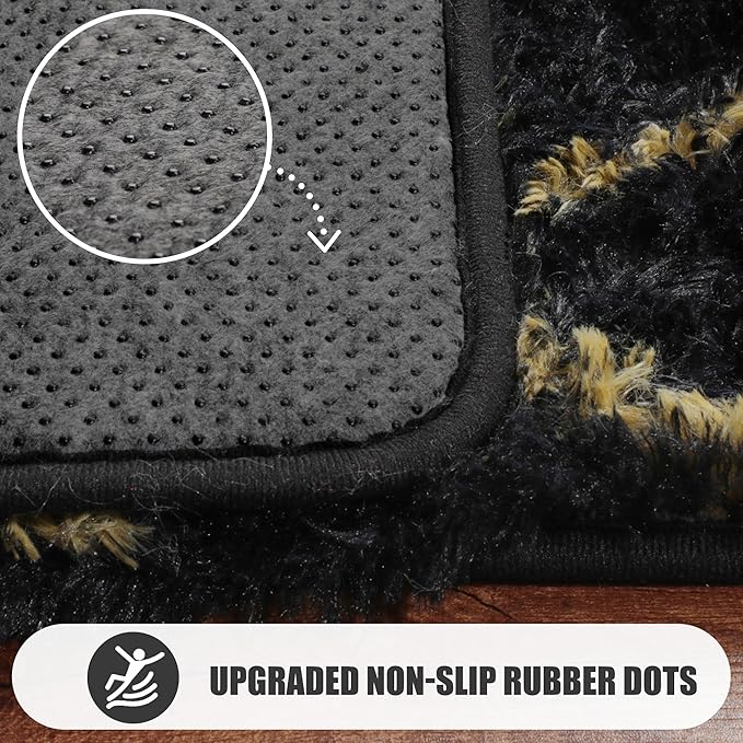 ONASAR 8x10 Area Rugs for Living Room, Fluffy Black and Gold Bedroom Rug, Washable Geometric Boho Large Soft Plush Shaggy Fuzzy Floor Carpet for Nursery Kids Classroom Playroom Dorm Home Decor