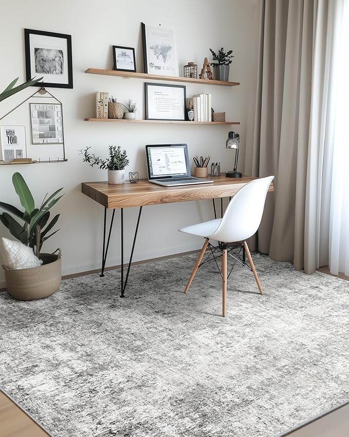 Washable Area Rugs 5'x7' Non-Slip Modern Abstract Soft for Living Room Entryway Bedroom Nursery, Print Pattern, Gray White Grey