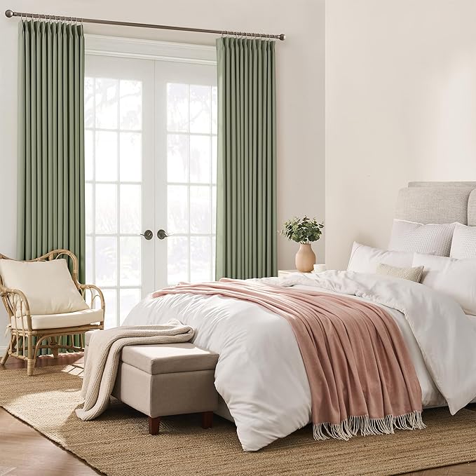 KEQIAOSUOCAI Pinch Pleated Curtains 120 Inches Long 10 FT Length, Luxury Blackout Bedroom Curtain Thermal Insulated Window Treatment Panels for Living Room(40x120,Sage Green,2 PCs)