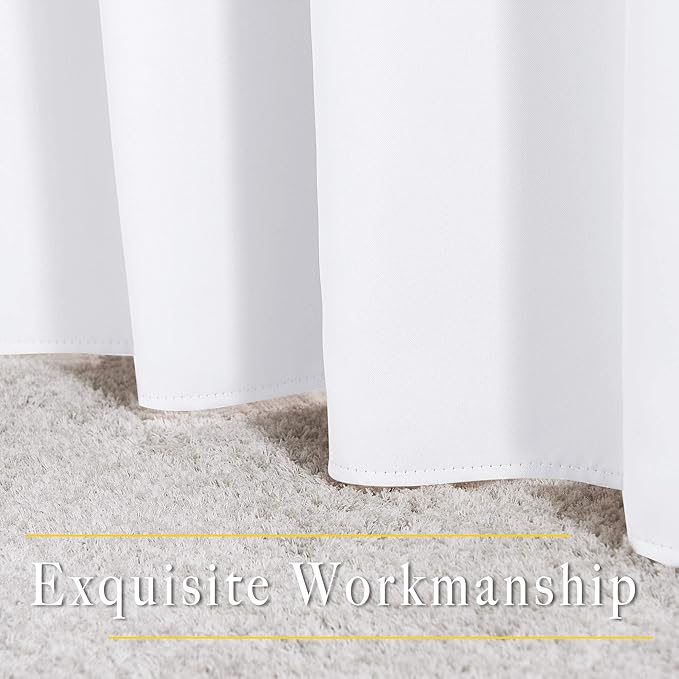 NICETOWN White Kitchen Curtains 36 inches Long, Modern Design Solid Grommet Thermal Insulated Window Treatments for Basement & Cafe, 2 Panels, W52 x L36