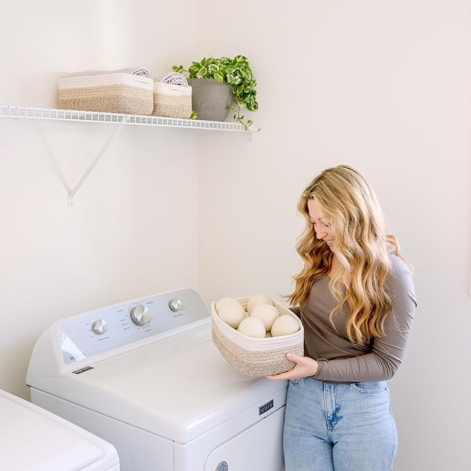 NaturalCozy 11.8"x8"x4.5” Storage Baskets for Shelves 3 Pack | Cotton Rope Woven Small Baskets for Organizing | Small Storage Bins for Nursery, Bathroom, Closet, Cube Shelf, Decorative, Gift Basket