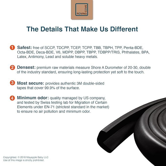 Roving Cove HeftyFit Edge Protector for Baby Proofing (9ft Large Edge Only), Heavy-Duty Soft Rubber Foam Furniture Edge Bumper Guards, Desk Edge Cushion, Wall Corner Covers, 3M Adhesive, Onyx Black