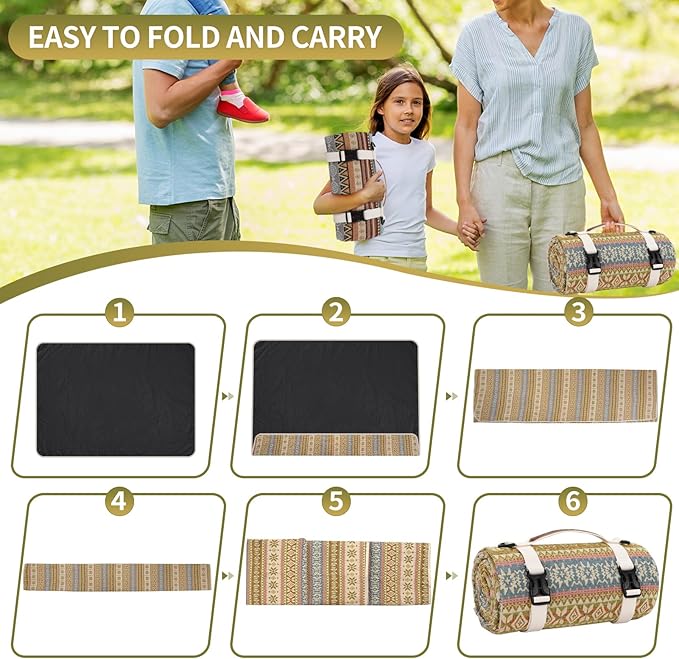 Picnic Blankets Outdoor Extra Large-Waterproof Picnic Blanket with Shoulder Carry Strap | Machine Washable Picnic Mat with Sandproof Backing for Park , Grass, Camping, Hiking, Concerts (Yellow)