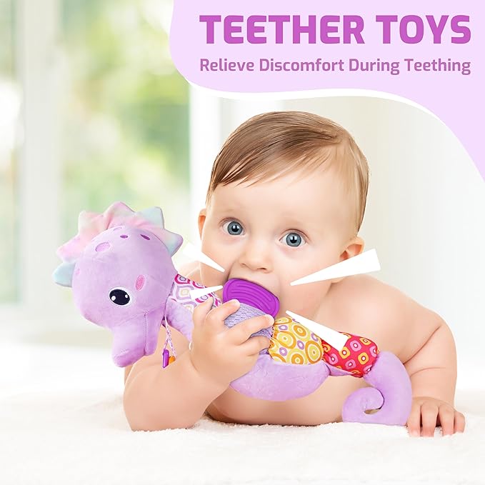 Sumobaby Infant Baby Musical Stuffed Animal Activity Soft Toys with Multi-Sensory Crinkle, Rattle and Textures, for Tummy Time Newborn 0-3-6-12 Months Boys, Girls, Seahorses, Purple