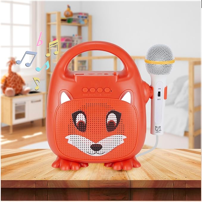 Singimals Kids Karaoke Speaker with Microphone - Unleash Your Child's Inner Superstar, Bluetooth v5.1, 12H Playtime, 5W Speaker, Multicolor LED Lighting, Asher The Fox