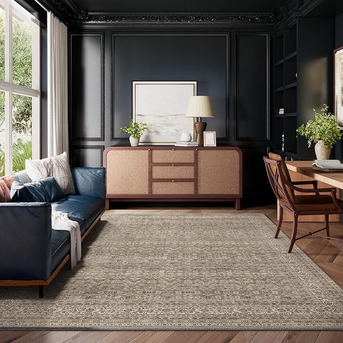 Washable Area Rugs for Living Room: 8x10 Bedroom Area Rug Boho Vintage Rugs Stain Resistant Non Slip Low Pile Soft Lightweight Carpet for Kitchen Dining Room Farmhouse Nursery Kids Room