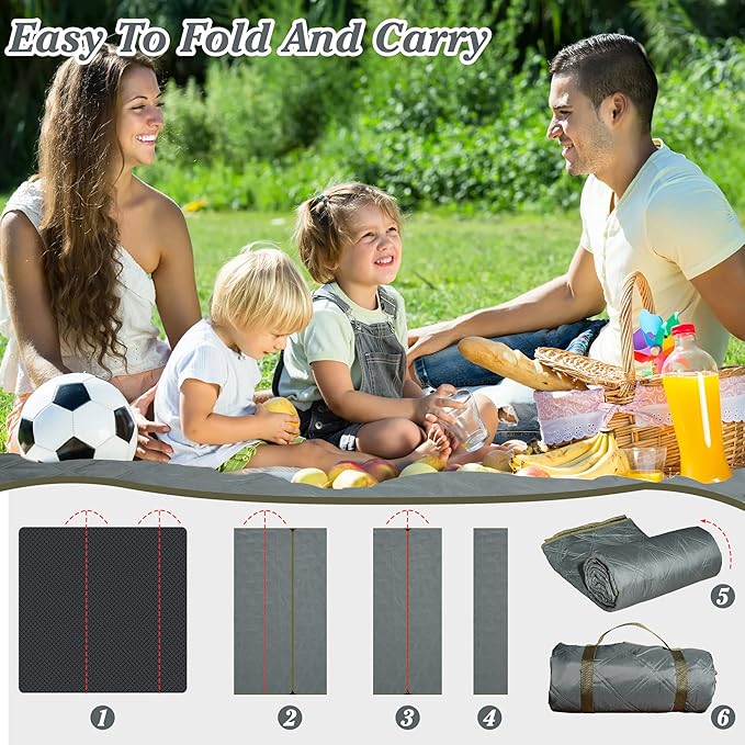 Waterproof Picnic Blanket 80 * 80 in Portable with Carry Strap for Beach Mat or Family Outdoor Camping Party, Park Blanket for Grass Park, Hiking, Travel