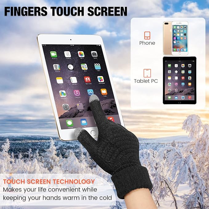 Geyoga 2 Pairs Women's Winter Touch Screen Gloves Soft Warm Fleece Lined Knit Elastic Cuff Winter Texting Gloves