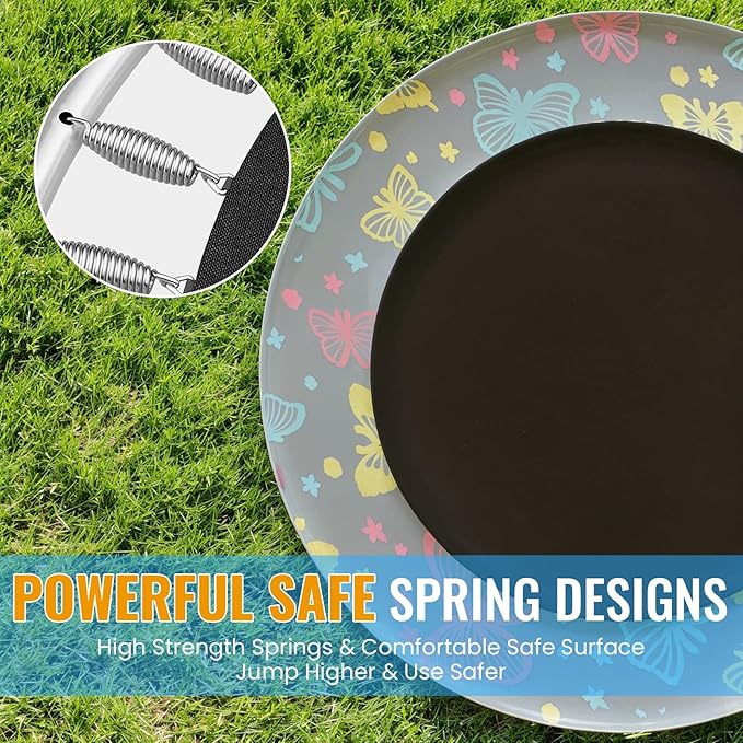 LAMERGE 55" 7-in-1 Round Trampoline for Kids Boys & Girls Ages 1-8, Indoor & Outdoor Trampoline for Fun, Adjustable Height Handrail ＆ Enclosed Safety Net ＆ Durable Designs for Toddlers Children